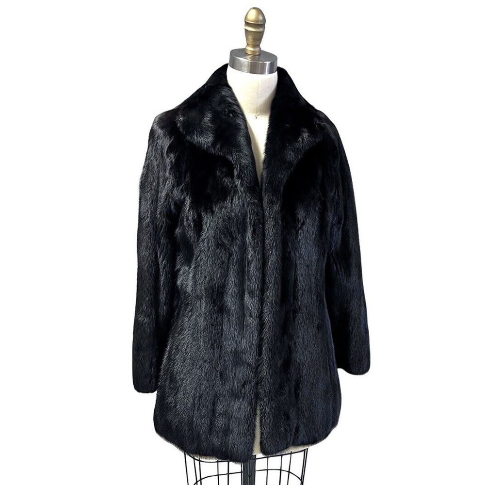 Mob wife Flemington Furs Mink Fur Ranch Natural Blk Mint Sz S/M Matching Hat vtg
